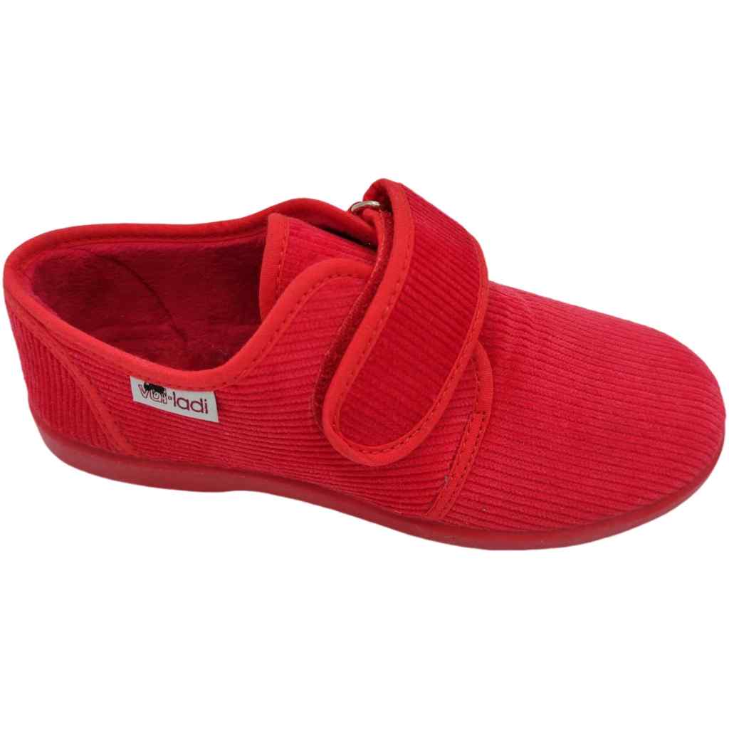 Zapatilla de Pana con Velcro para Casa modelo 1807-019 en color rojo