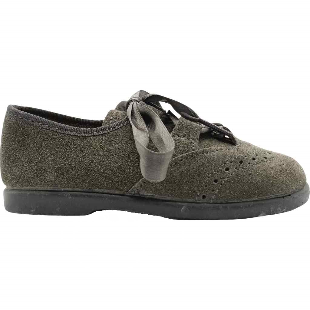 Zapato Inglesito de Serraje con Lazo Opcional modelo 100 en color gris