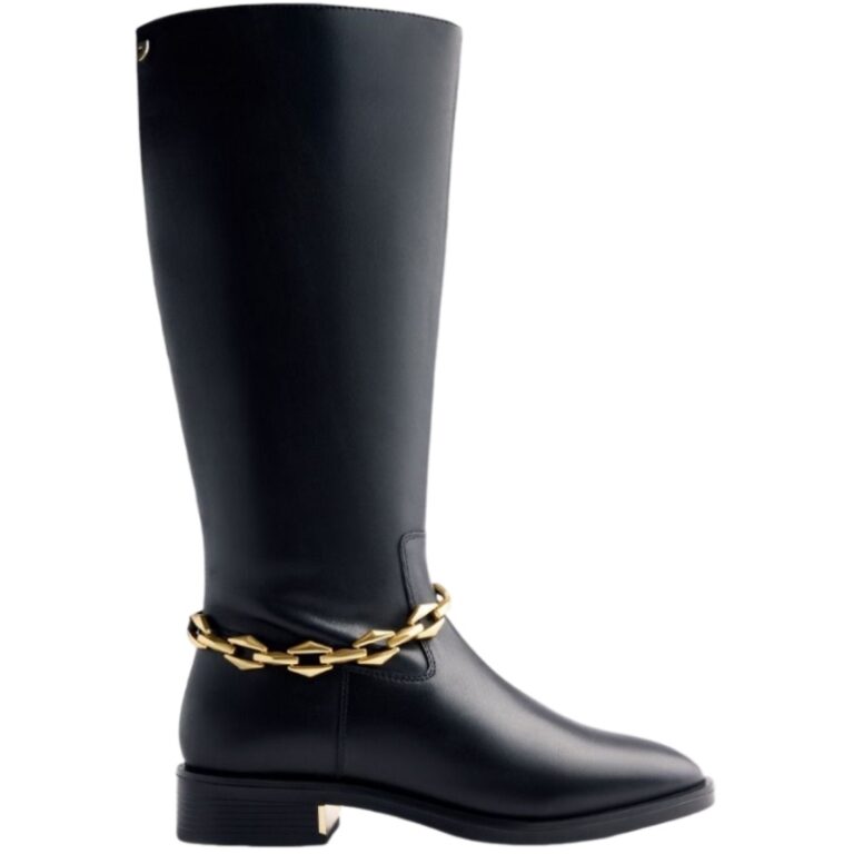 Botas Altas de Piel con tacón y cadena GIOSEPPO modelo 76053 en color negro