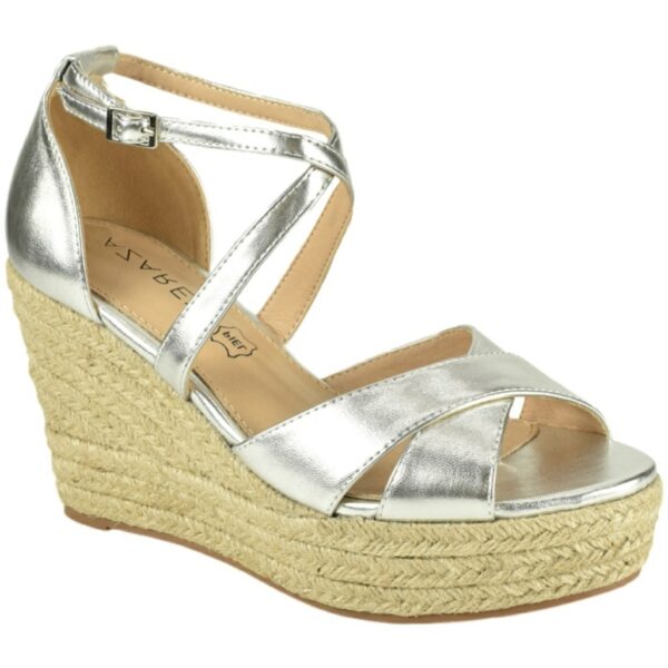 Alpargata Cuña Yute Cruzada Metalizada Azarey modelo 494G433 en color plata