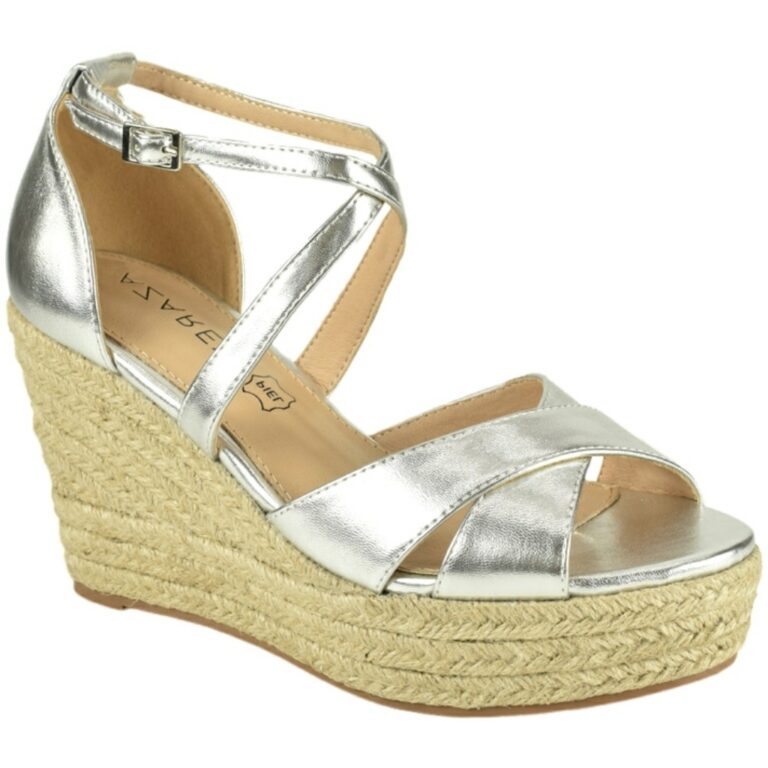 Alpargata Cuña Yute Cruzada Metalizada Azarey modelo 494G433 en color plata