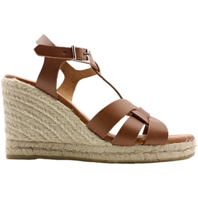 Alpargatas de Piel con cuña de yute modelo 5488 en color cuero
