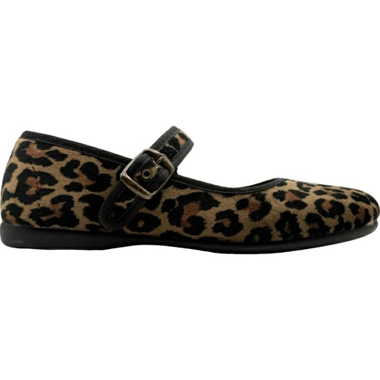 Merceditas Niña Terciopelo Escotada Animal Print modelo 1189 en color leopardo