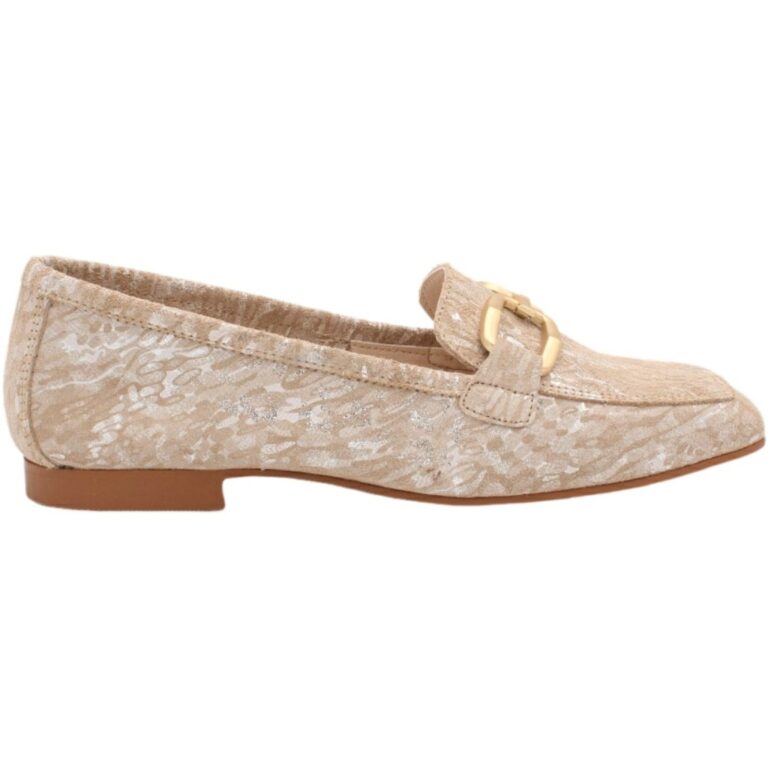 Mocasines de Piel Steffy Estampado Cadena modelo 17186 en color taupe