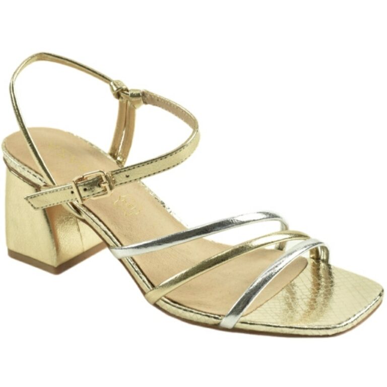 Sandalia de Tacón Ancho Metalizada Azarey modelo 531G077 en color oro