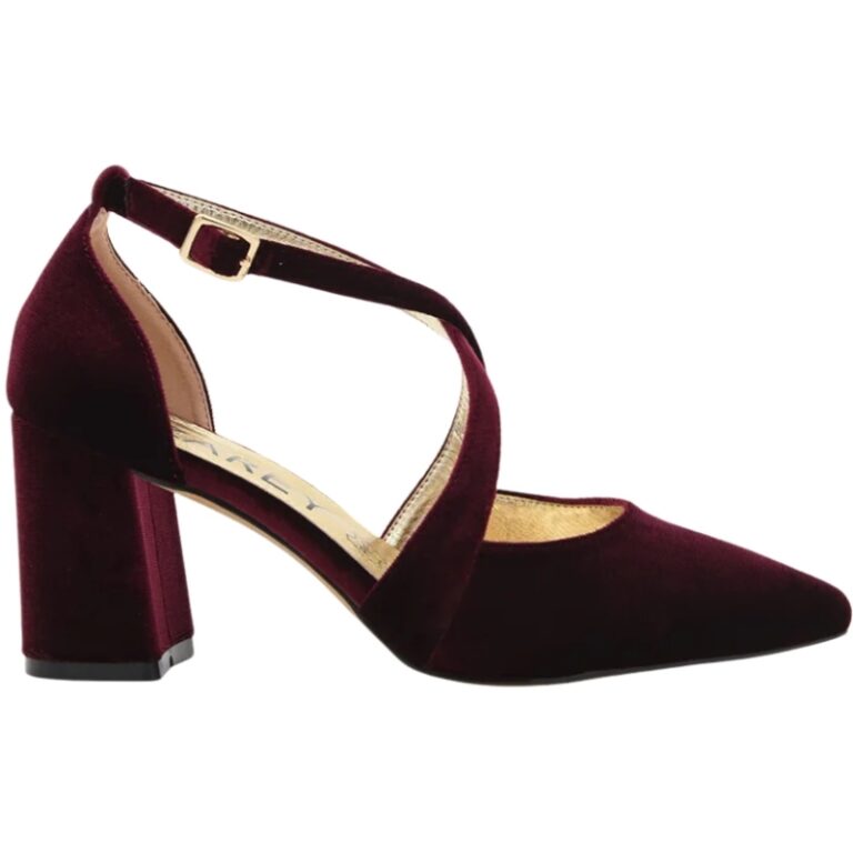 Sandalias Tacón Terciopelo Tira Cruzada Azarey modelo 459K211 en color burdeos