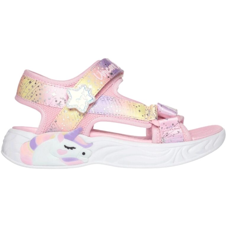 Sandalias Velcro Luz Glitter Unicornio Skechers modelo 302682L en color rosa