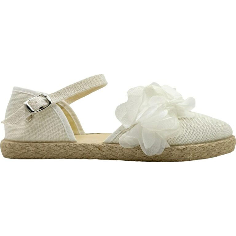 Alpargatas lino con adorno flores yute De Pablos modelo 36000 en color blanco
