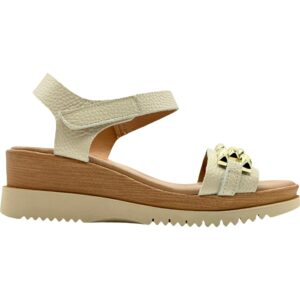 Sandalia Cuña Madera Velcro Piel Adornos De Pablos