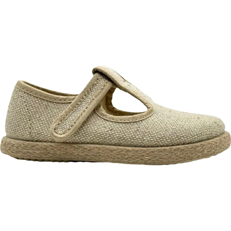Sandalia pepito de lino con velcro Tokolate modelo 2136 en color natural