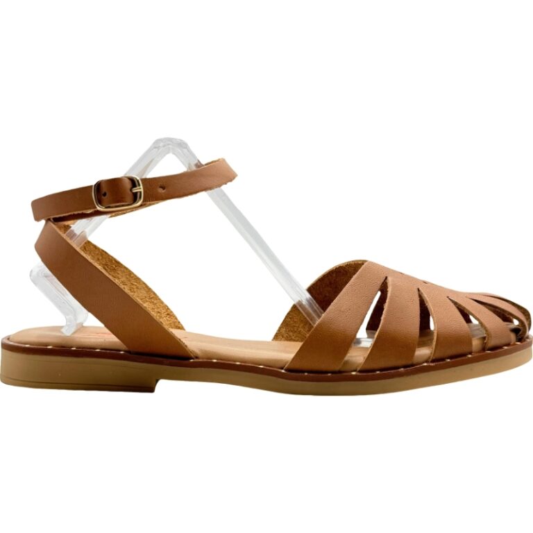 Sandalias piel tiras acolchada plana De Pablos modelo 2211 en color cuero