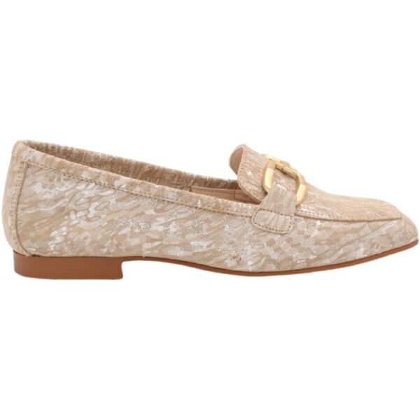 Mocasines de Piel Steffy Estampado Cadena modelo 17186 en color taupe