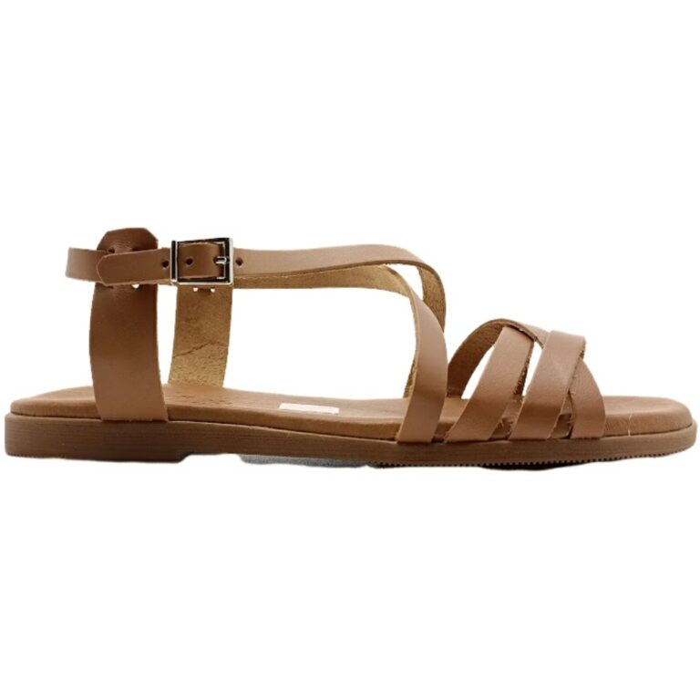 Sandalia de Piel Tiras Trenzado Acolchada modelo 5806 en color marron