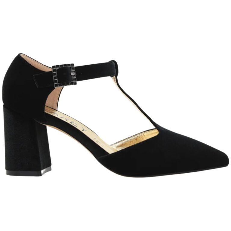 Sandalias Tacón Terciopelo Tira Empeine Azarey modelo 459K215 en color negro