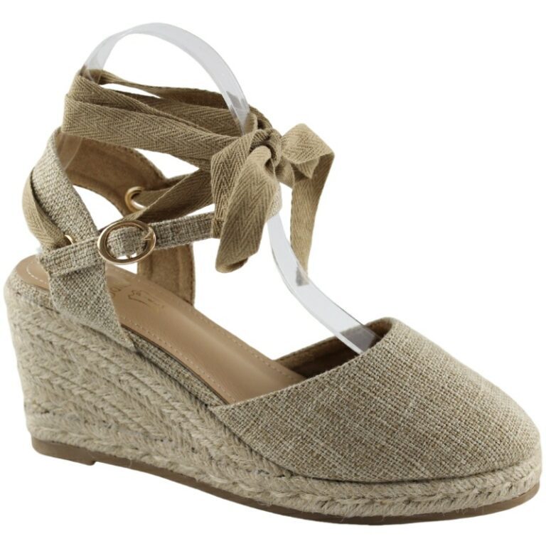 Alpargatas de cintas con cuña de yute Davinia modelo 2624-3 en color beige