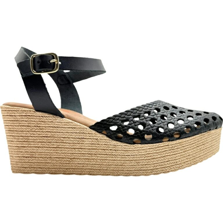 Alpargatas de yute con cuña piel picada De Pablos modelo 1124 en color negro