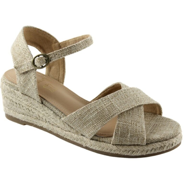 Alpargatas lino abiertas cruz cuña Davinia modelo 2623-4 en color beige