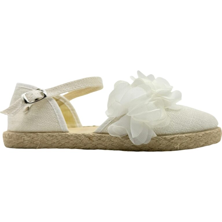 Alpargatas lino con adorno flores yute De Pablos modelo 36000 en color blanco