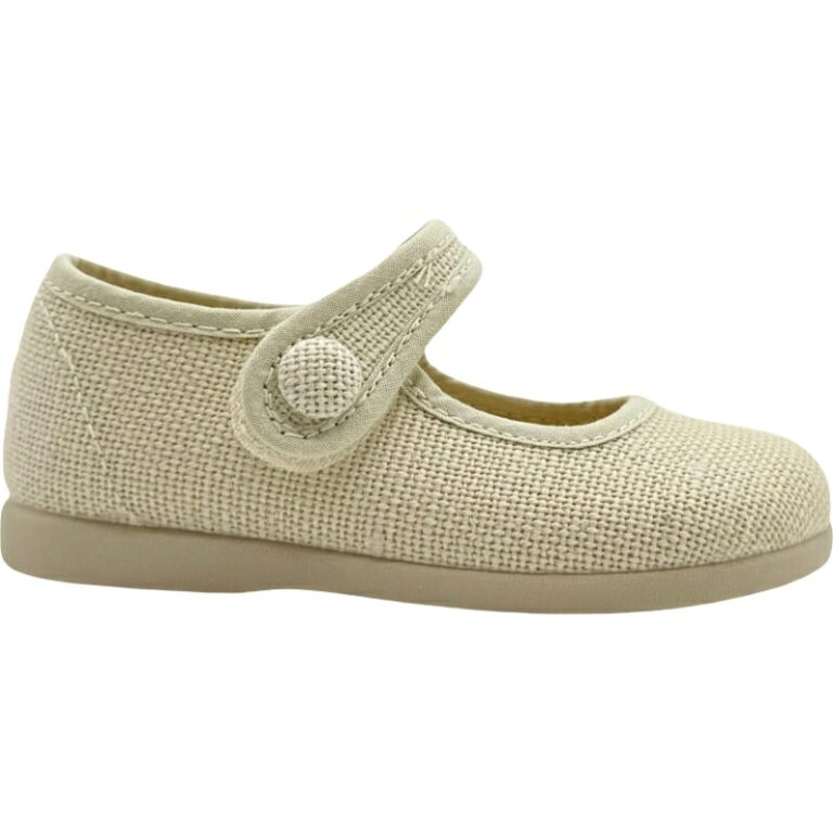 Merceditas de lino con velcro para niña De Pablos modelo 1144-09 en color hielo