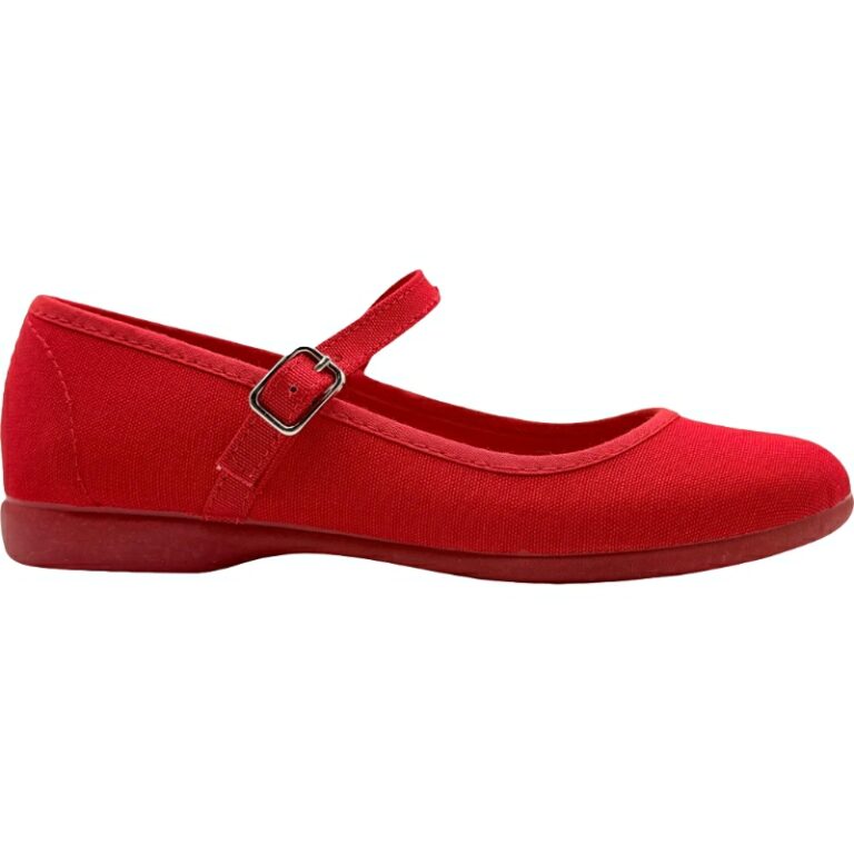 Merceditas de lona escotadas con hebilla De Pablos modelo 1102PIQUE en color rojo