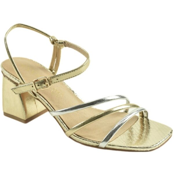 Sandalia de Tacón Ancho Metalizada Azarey modelo 531G077 en color oro