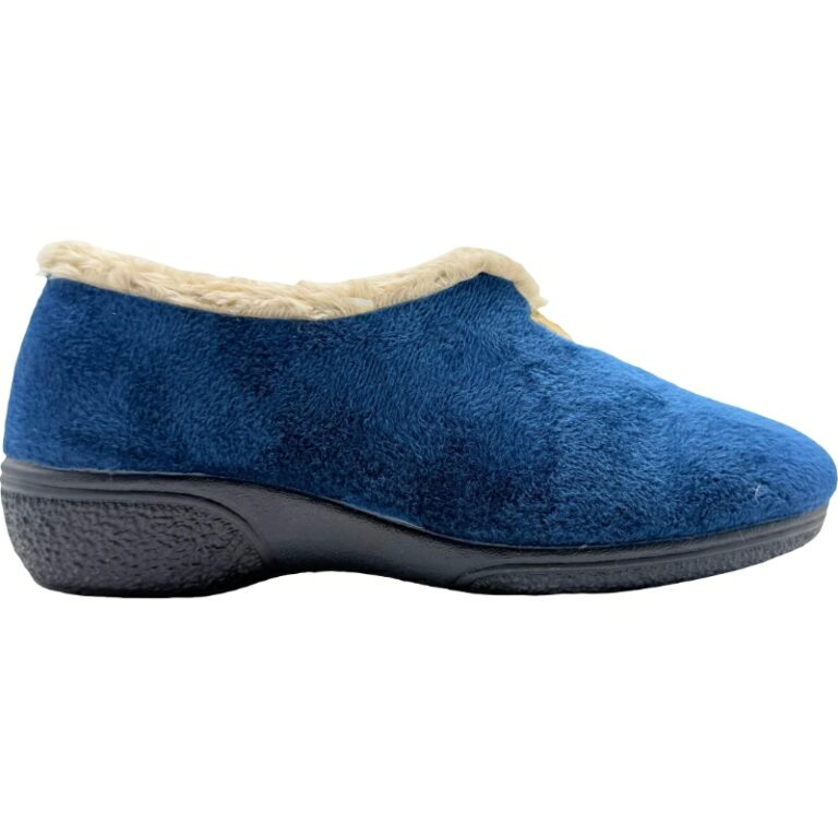 Zapatillas para casa con cuña cerradas felpa forro modelo IN8465 en color marino