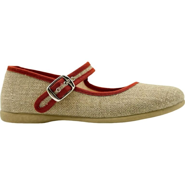 Merceditas de lino natural con ribete para niñas modelo 1189-09 en color natural/teja