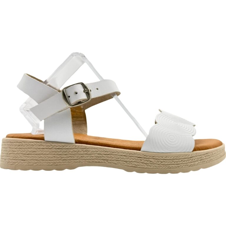 Sandalias de Piel con plataforma y banda de ondas modelo 50422 en color blanco