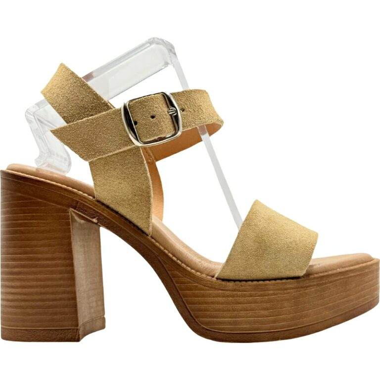 Sandalias de Tacón en Madera Serraje De Pablos modelo 1151 en color taupe