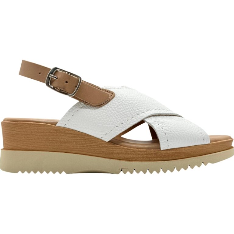 Sandalias de cuña baja piel cruzada De Pablos modelo 1412 en color blanco