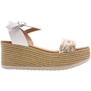 Sandalias de piel con cuña de yute para mujer