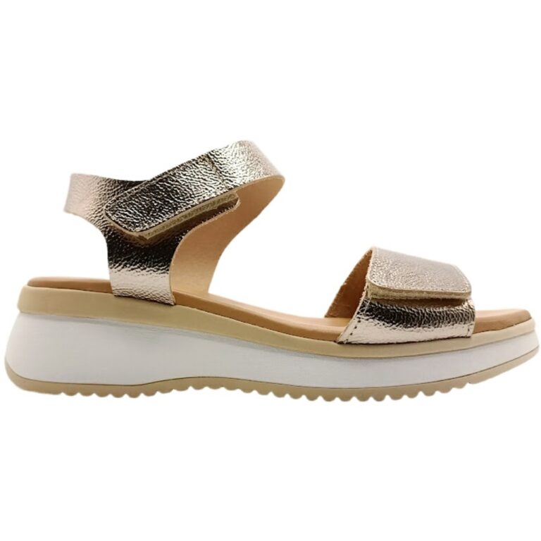 Sandalias Soft Piel Velcros Cuña Mujer modelo 5411 en color platino